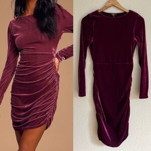 NWOT True Heart Mauve Purple Velvet Ruched Long Sleeve Bodycon Dress